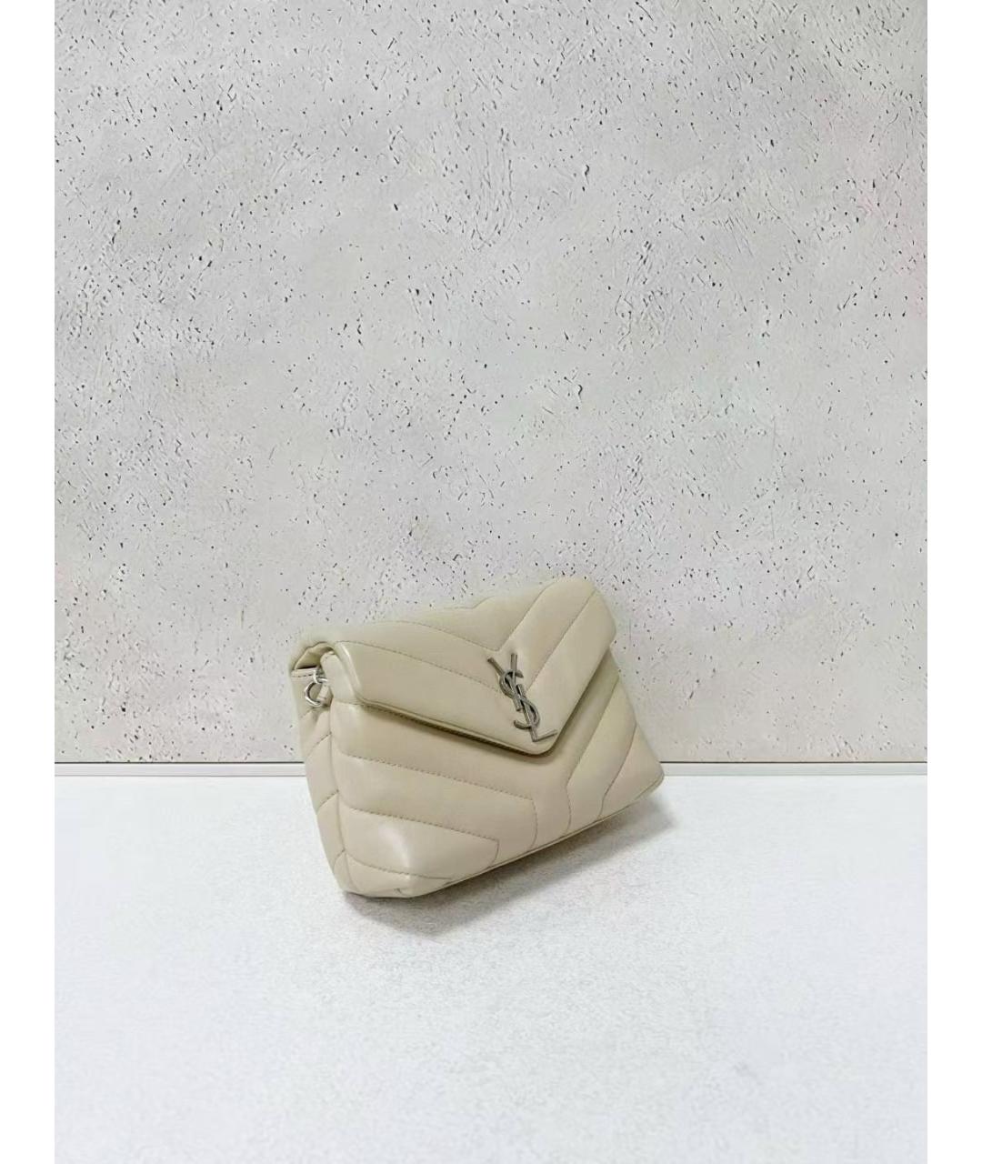SAINT LAURENT Бежевая кожаная сумка через плечо, фото 3