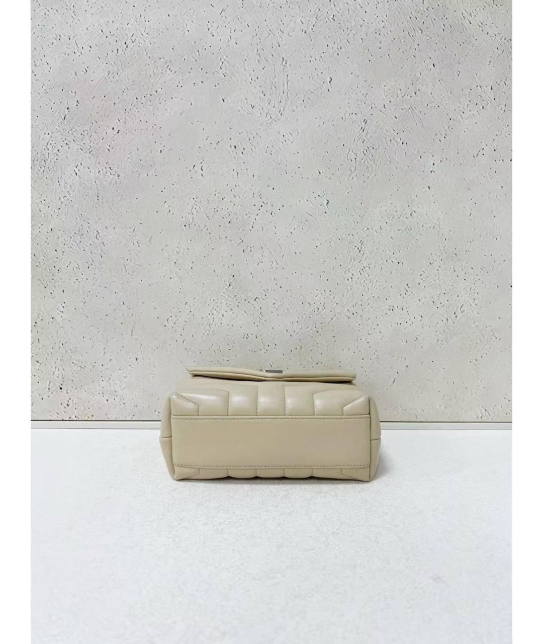 SAINT LAURENT Бежевая кожаная сумка через плечо, фото 5