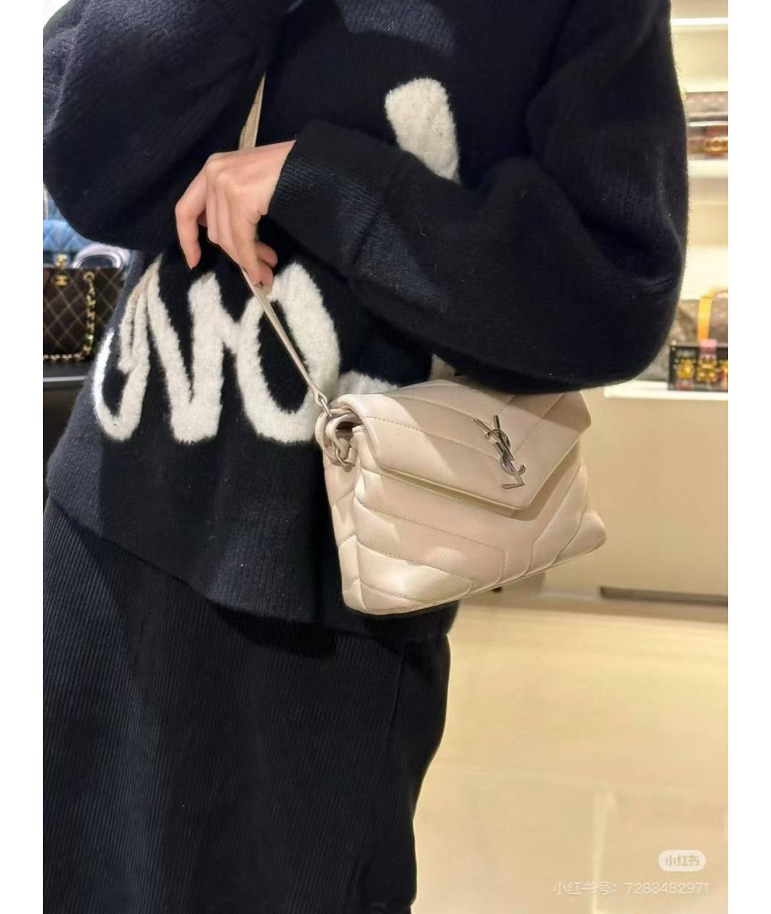 SAINT LAURENT Бежевая кожаная сумка через плечо, фото 6