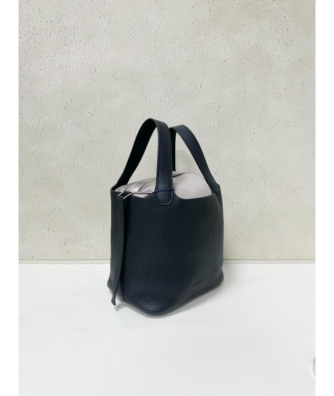 HERMES Черная кожаная сумка с короткими ручками, фото 4