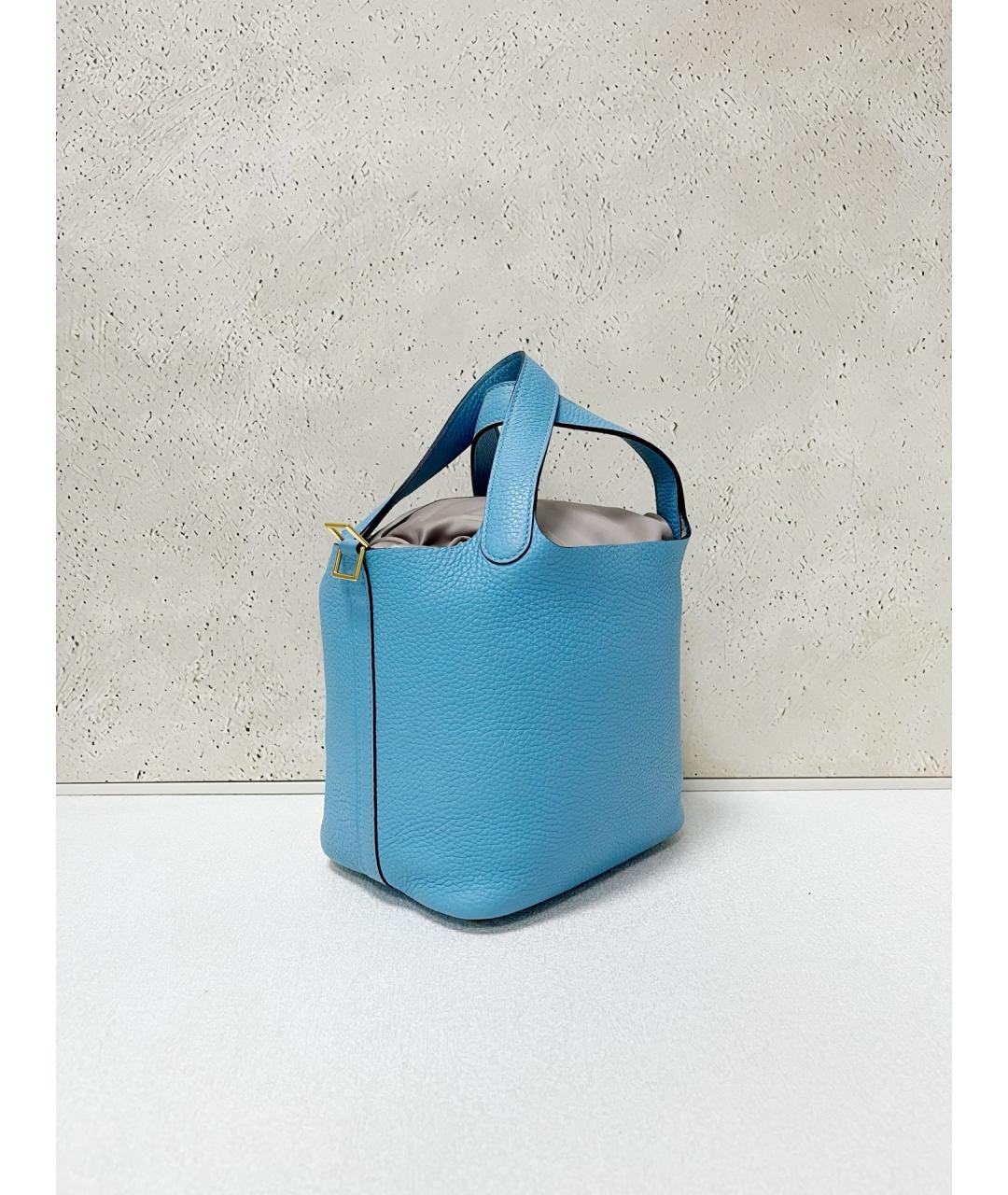 HERMES Голубая кожаная сумка тоут, фото 3