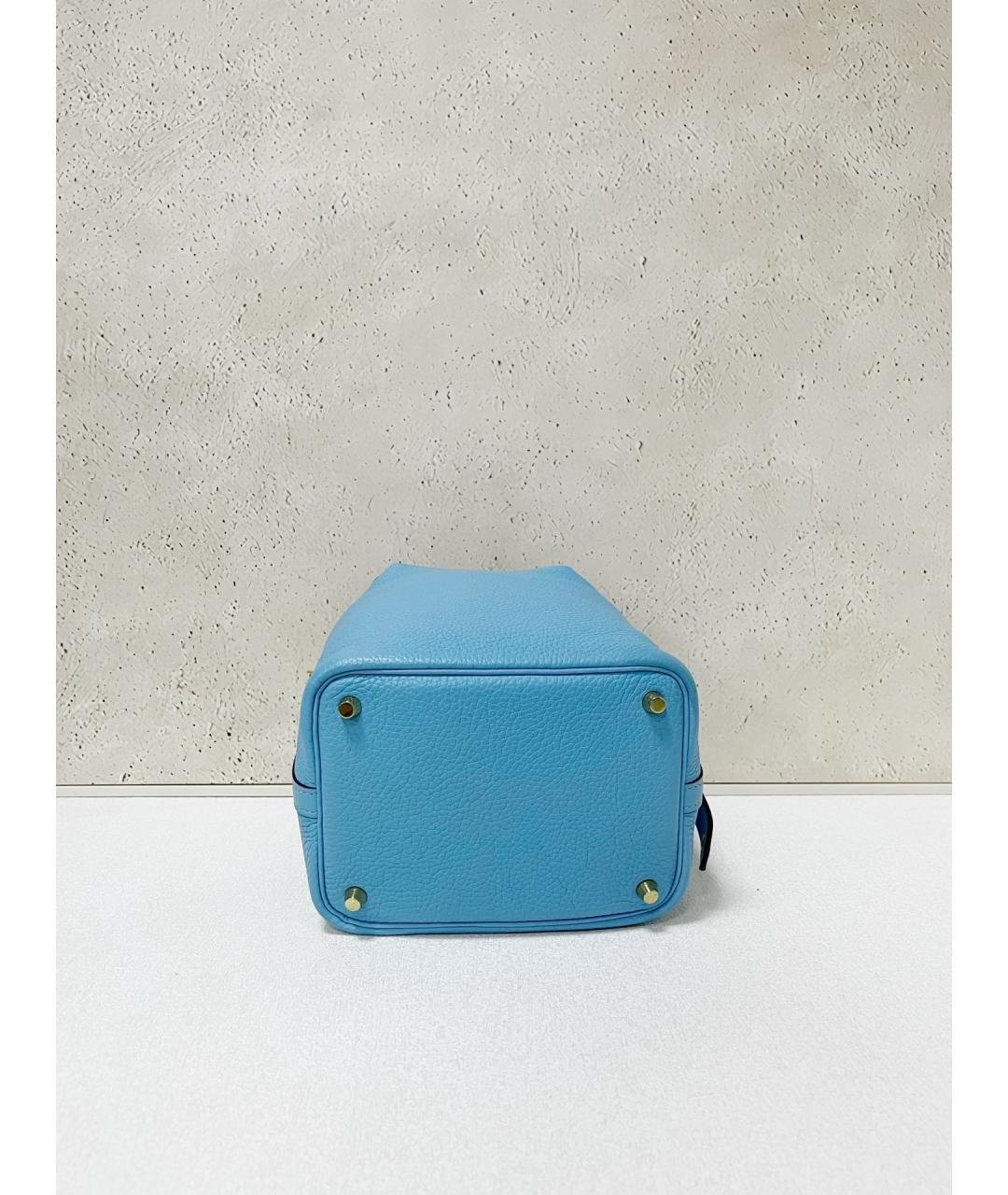 HERMES Голубая кожаная сумка тоут, фото 5