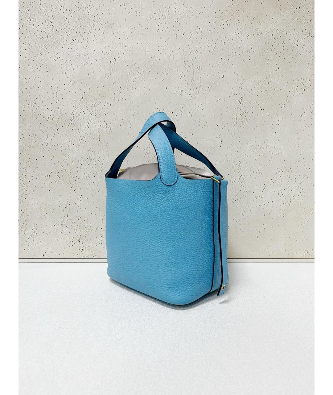 HERMES Голубая кожаная сумка тоут, фото 4