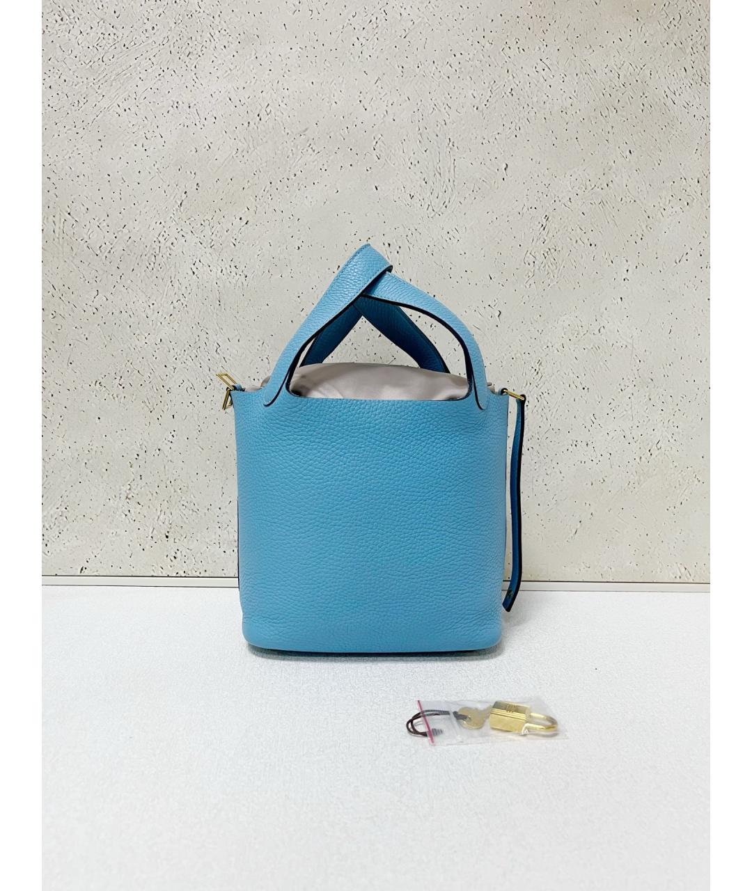 HERMES Голубая кожаная сумка тоут, фото 7