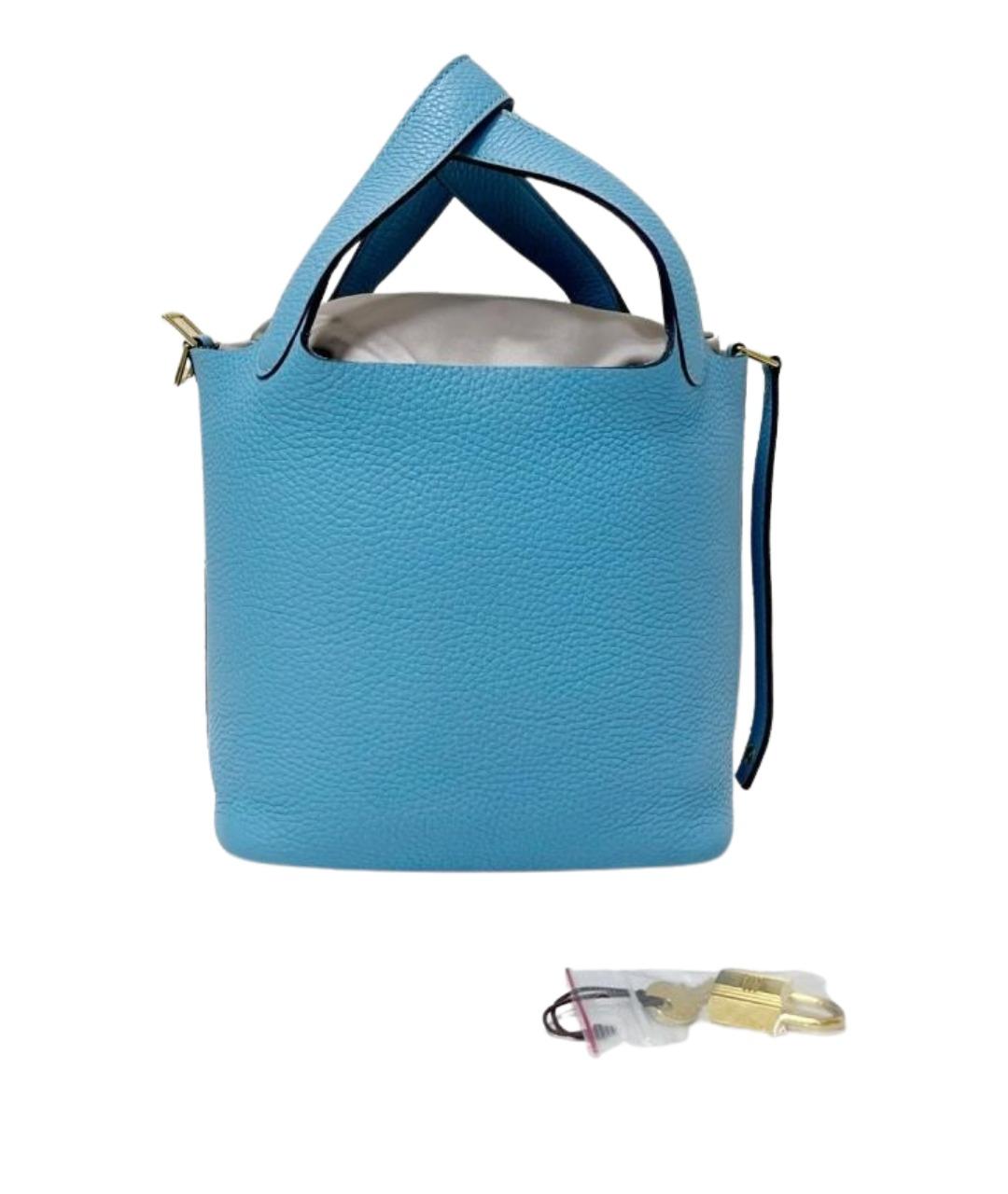 HERMES Голубая кожаная сумка тоут, фото 8