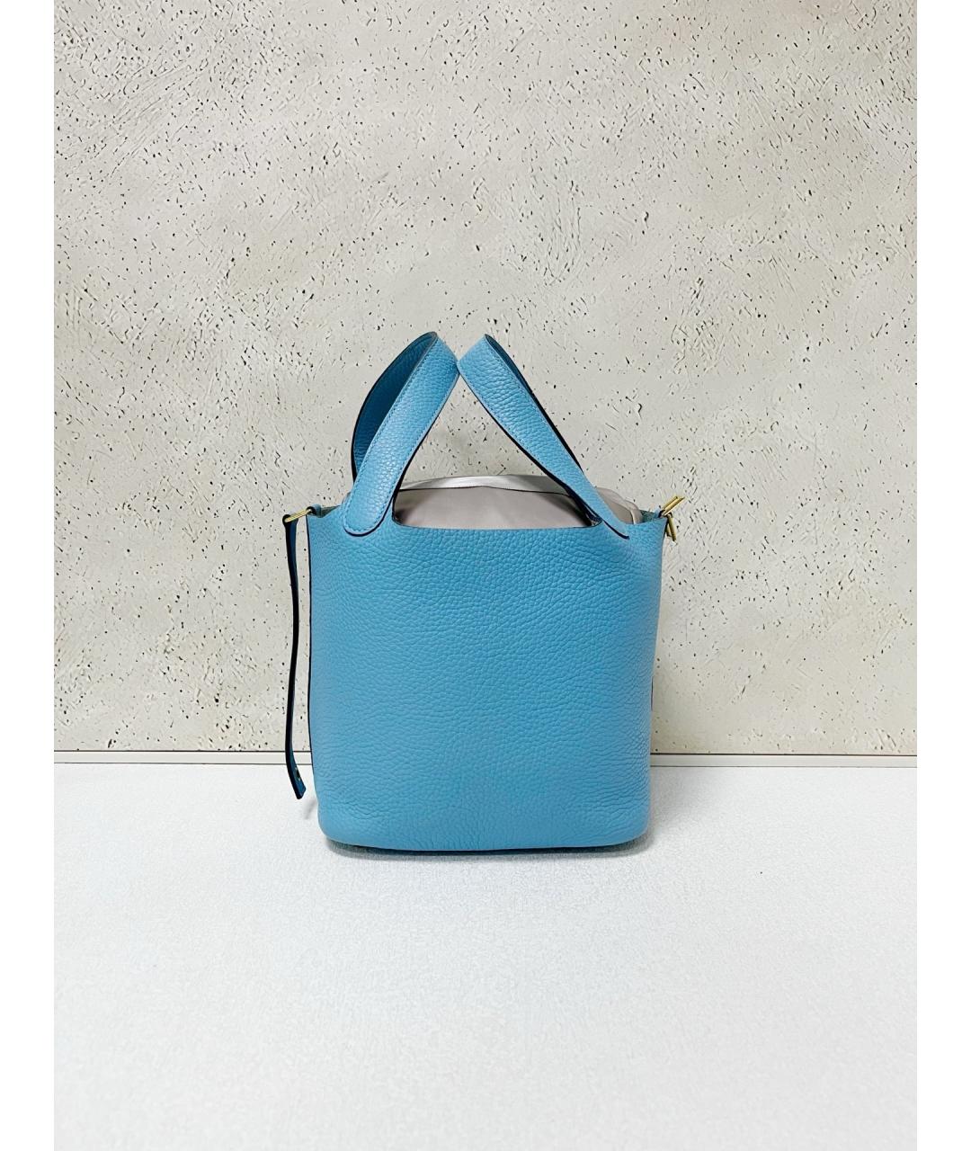 HERMES Голубая кожаная сумка тоут, фото 2