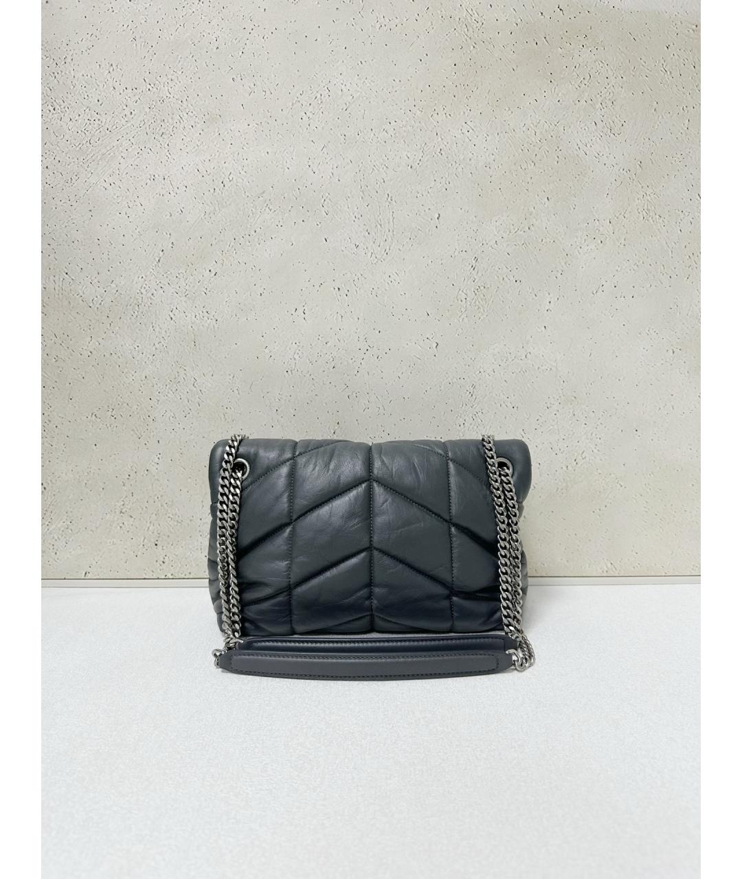 SAINT LAURENT Серая кожаная сумка через плечо, фото 2