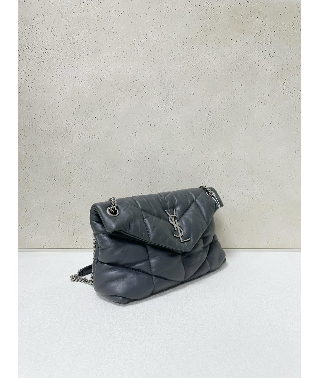 SAINT LAURENT Серая кожаная сумка через плечо, фото 3