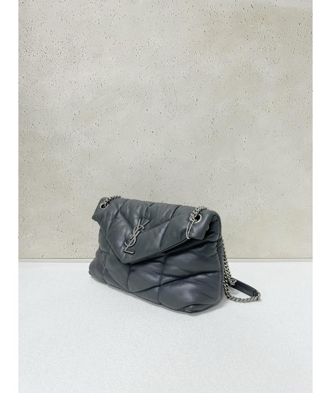 SAINT LAURENT Серая кожаная сумка через плечо, фото 4