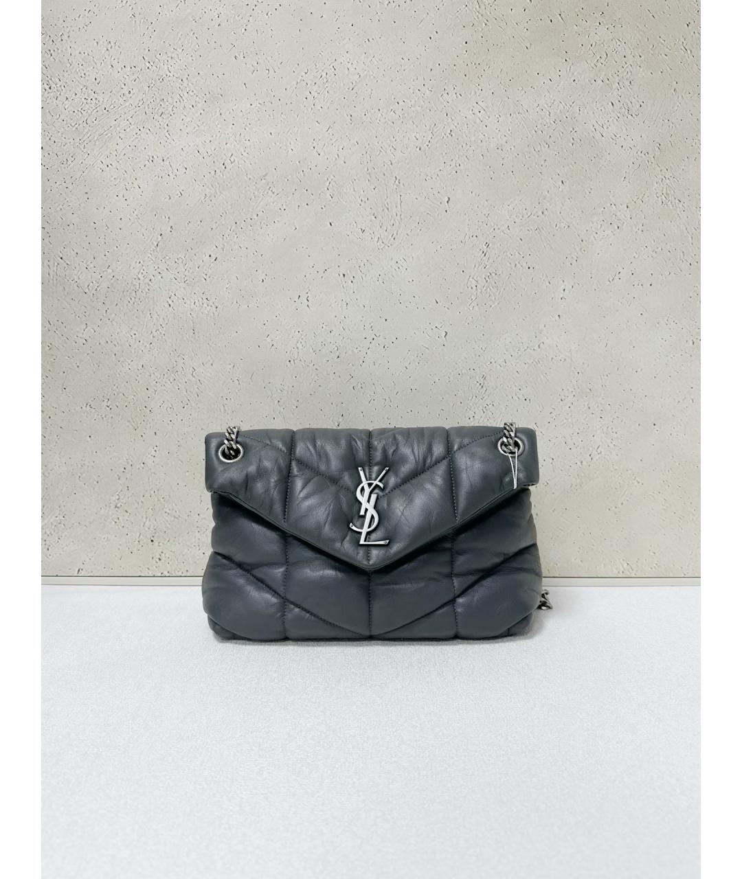 SAINT LAURENT Серая кожаная сумка через плечо, фото 7
