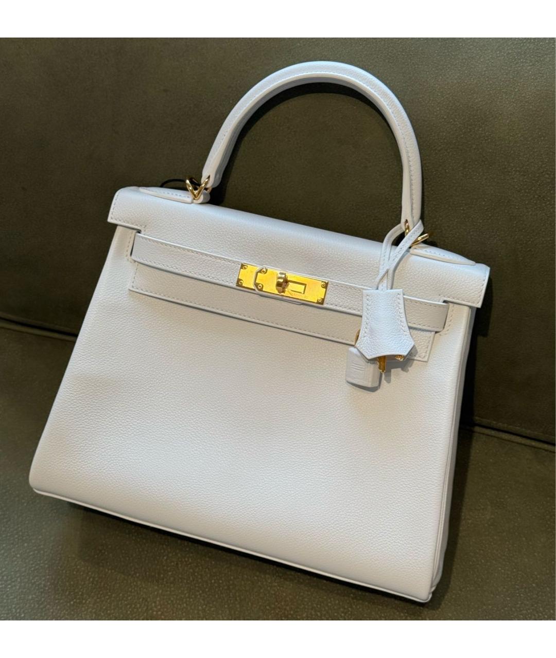 HERMES Белая кожаная сумка с короткими ручками, фото 2