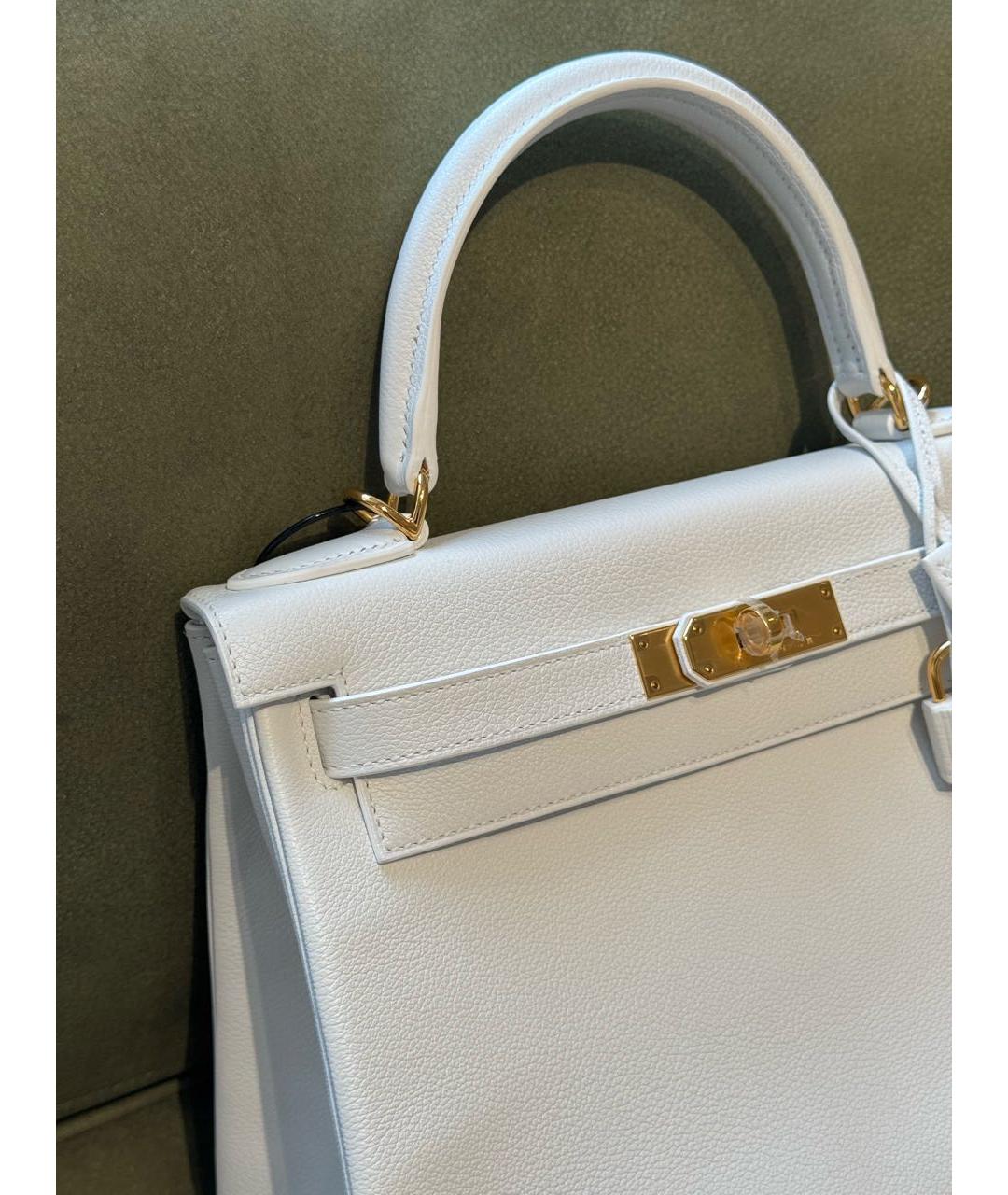 HERMES Белая кожаная сумка с короткими ручками, фото 5