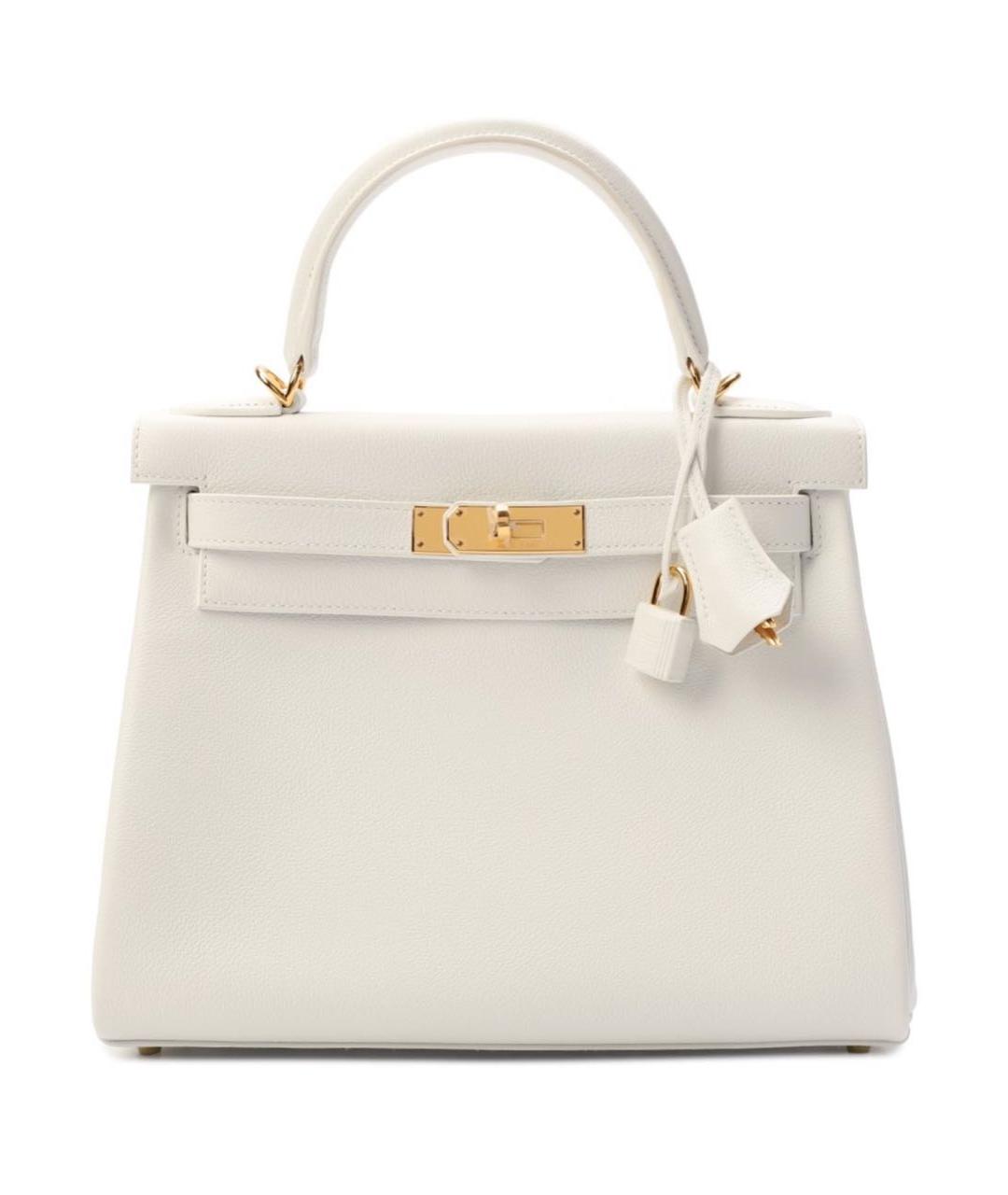 HERMES Белая кожаная сумка с короткими ручками, фото 6