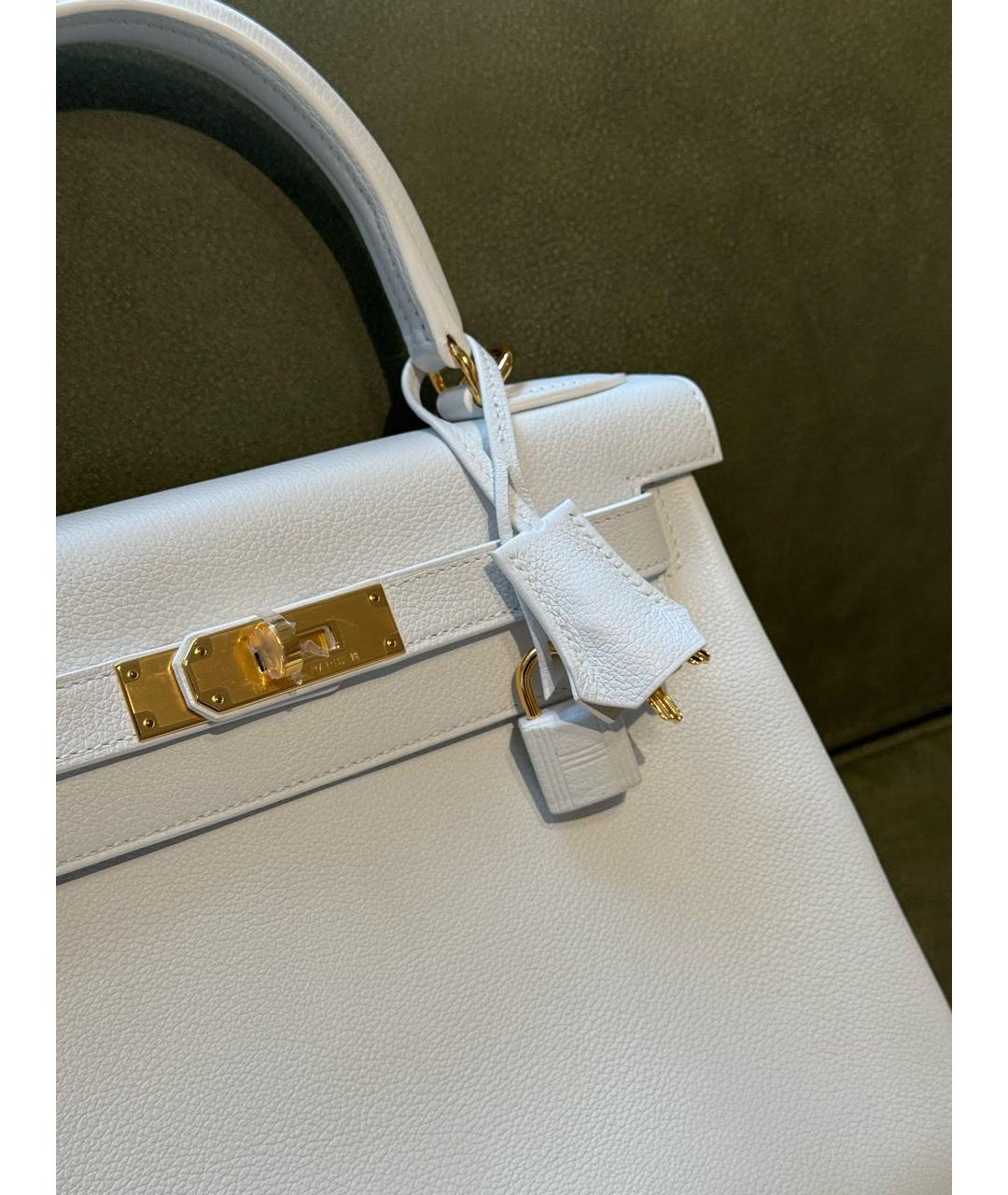 HERMES Белая кожаная сумка с короткими ручками, фото 4