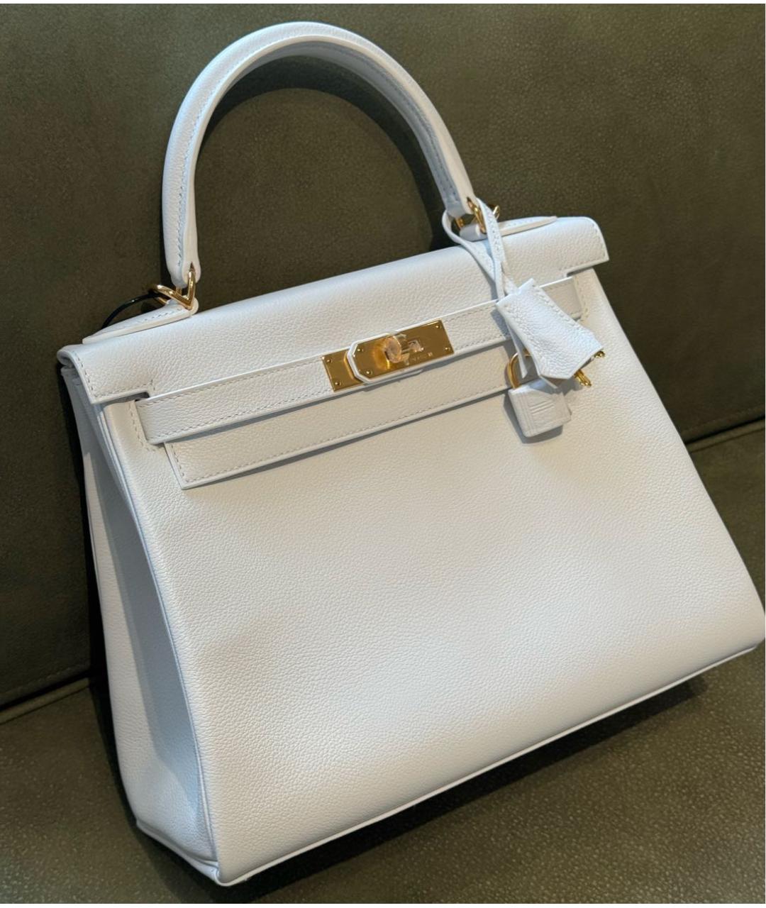 HERMES Белая кожаная сумка с короткими ручками, фото 3
