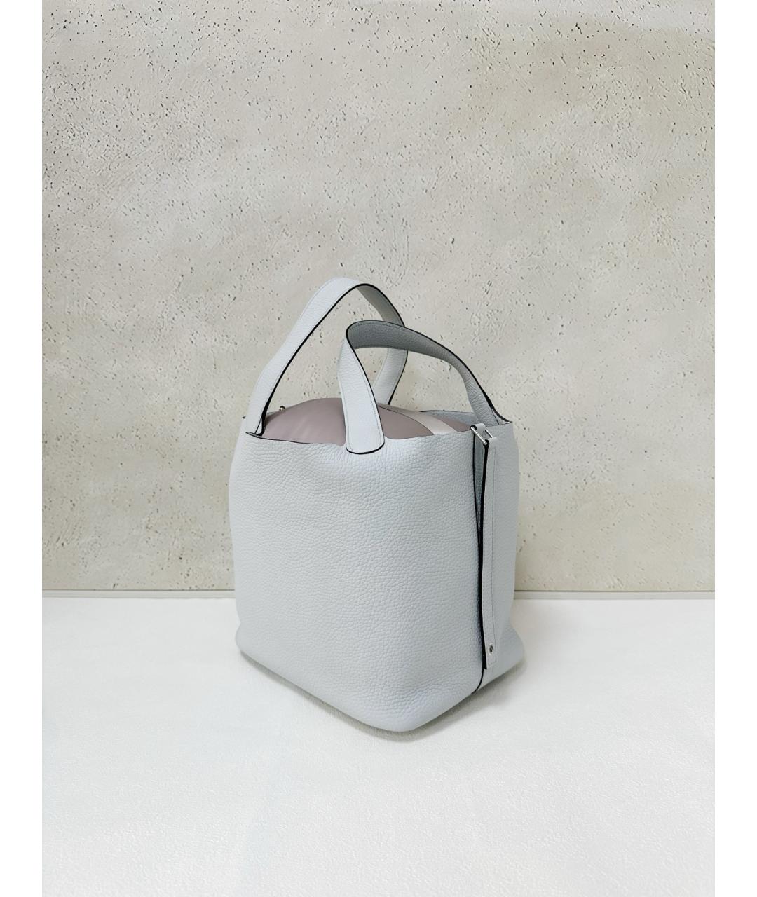 HERMES Голубая кожаная сумка с короткими ручками, фото 3