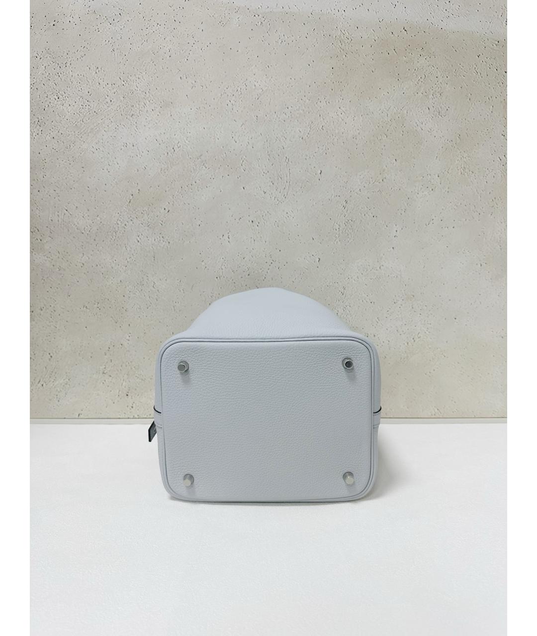 HERMES Голубая кожаная сумка с короткими ручками, фото 5