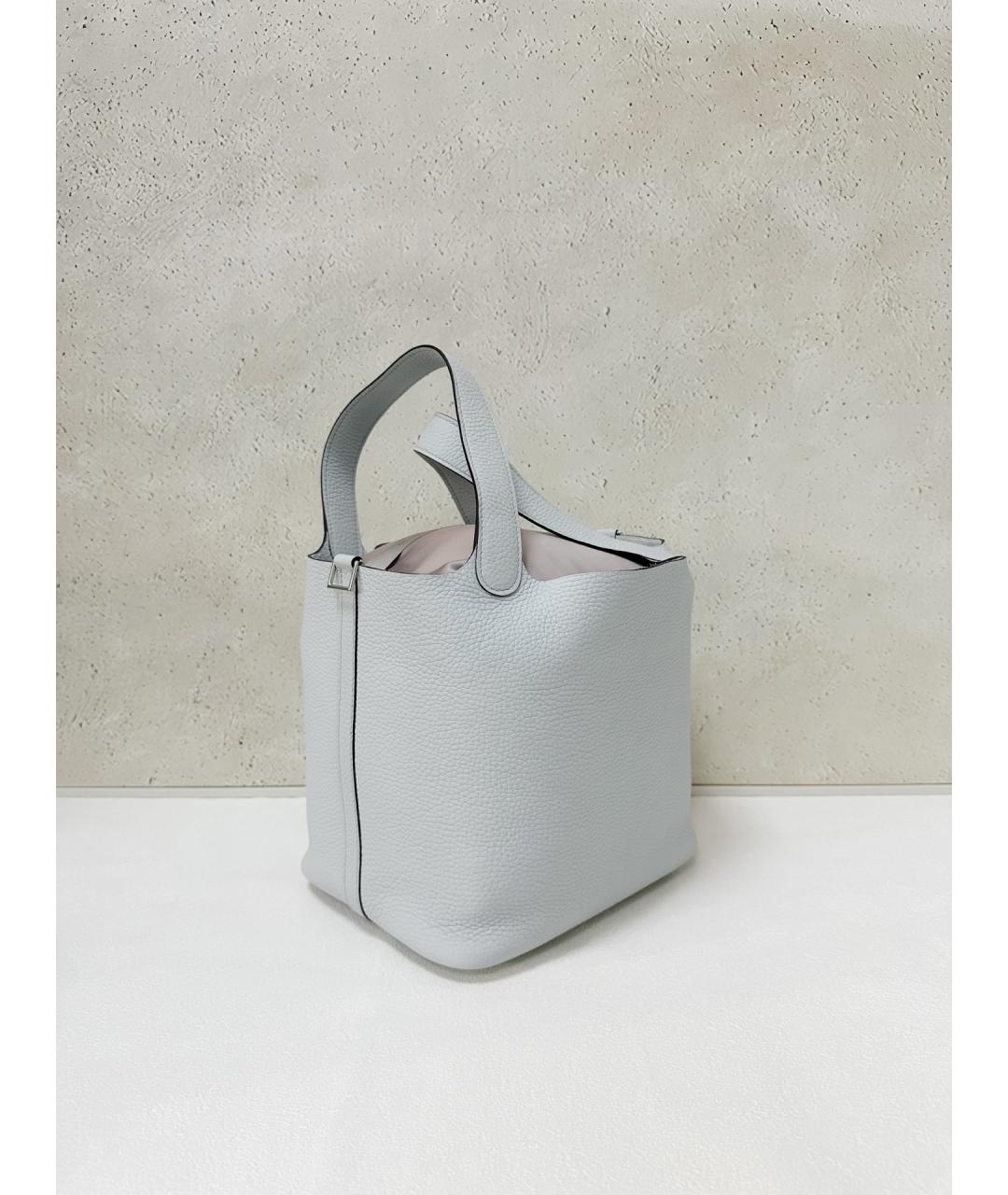 HERMES Голубая кожаная сумка с короткими ручками, фото 4