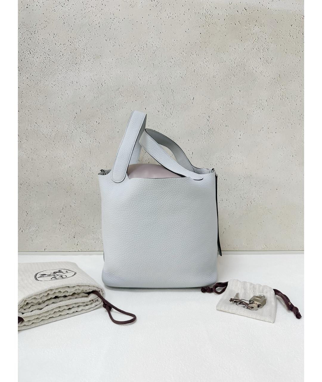 HERMES Голубая кожаная сумка с короткими ручками, фото 2