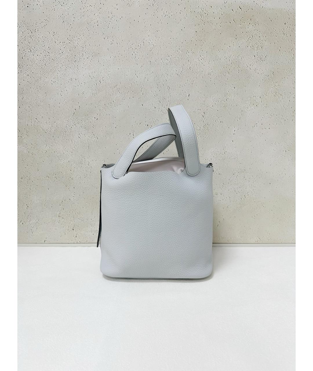 HERMES Голубая кожаная сумка с короткими ручками, фото 7