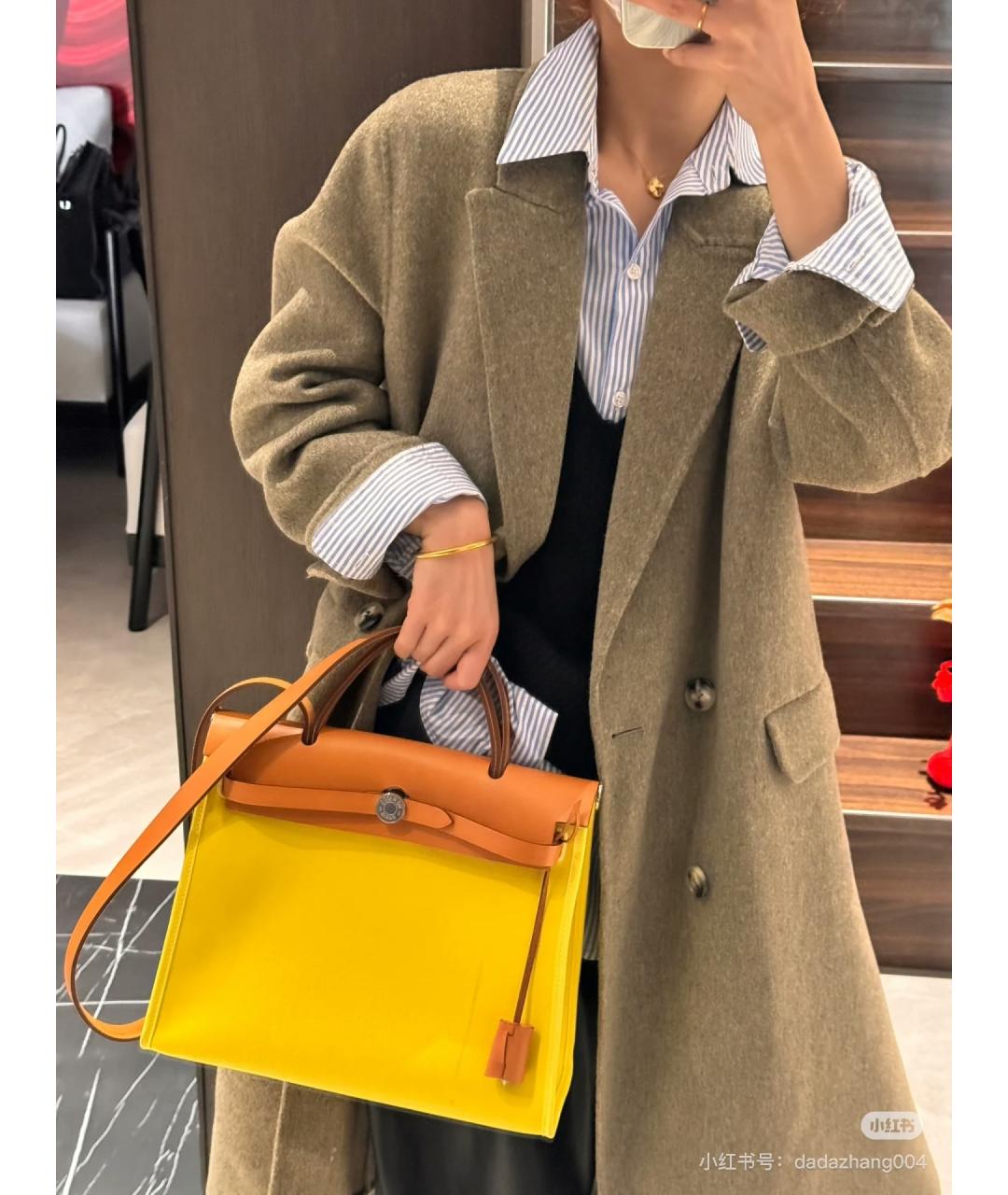 HERMES Желтая деним сумка через плечо, фото 6