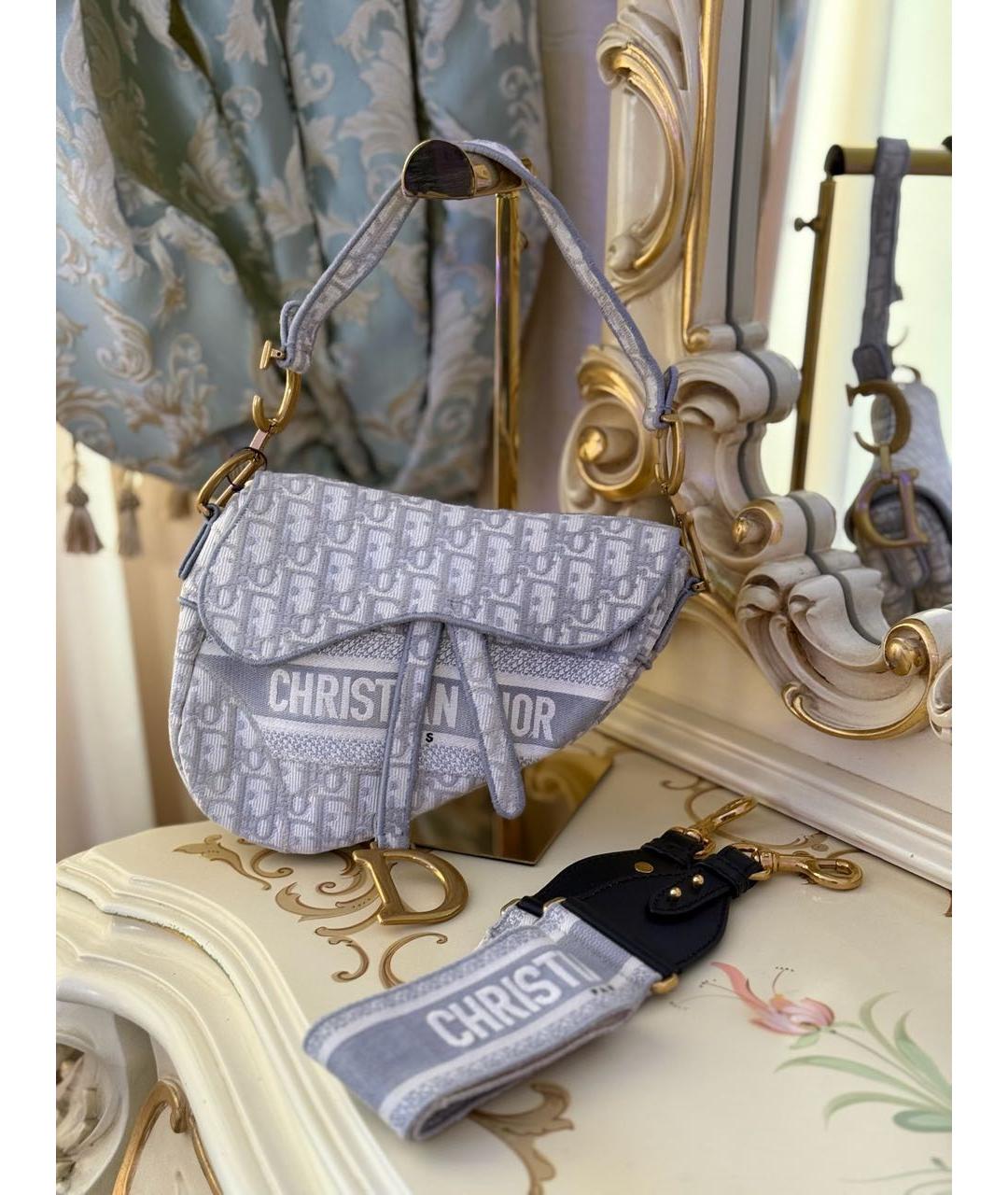 CHRISTIAN DIOR Серая тканевая сумка с короткими ручками, фото 2