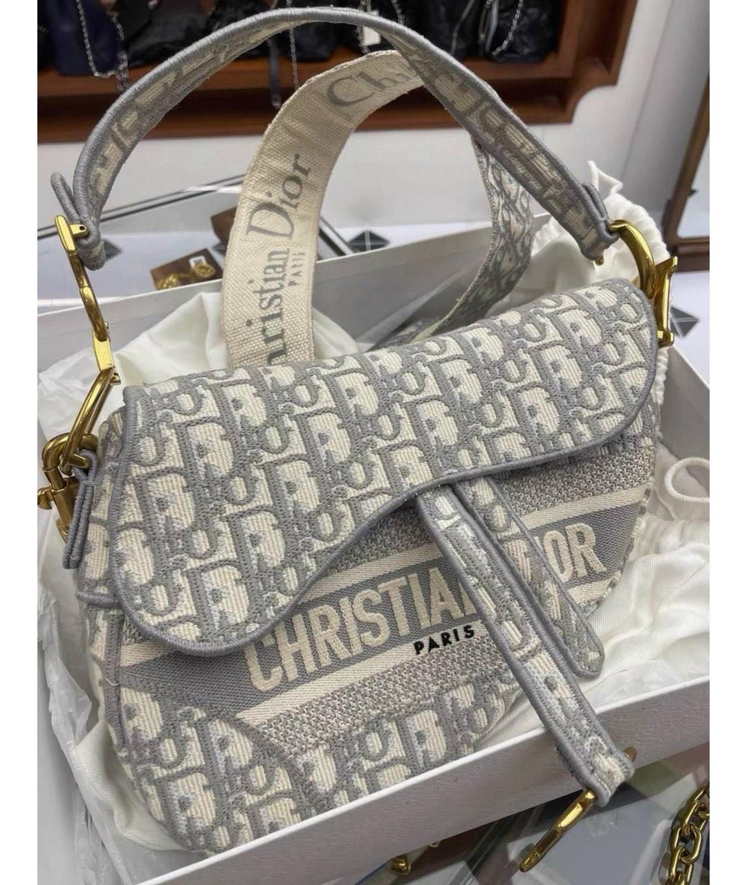 CHRISTIAN DIOR Серая тканевая сумка с короткими ручками, фото 2