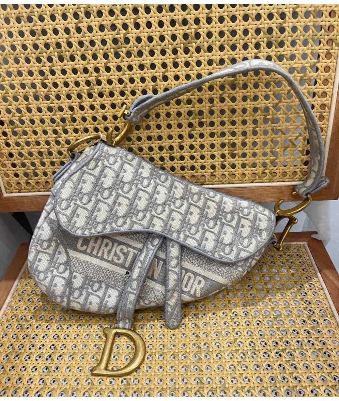 CHRISTIAN DIOR Серая тканевая сумка с короткими ручками, фото 3