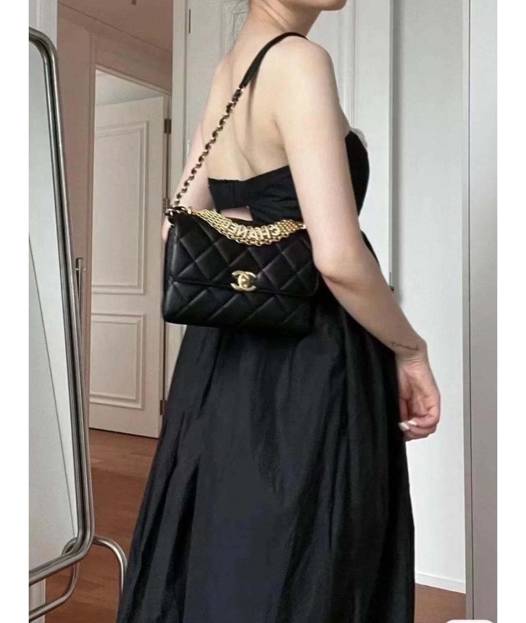 CHANEL Черная кожаная сумка через плечо, фото 6