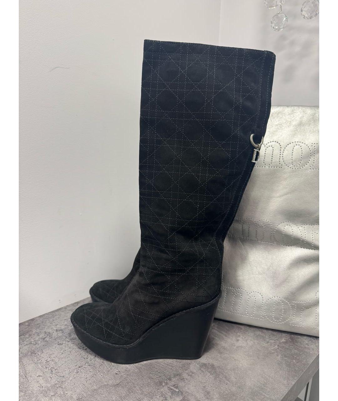 CHRISTIAN DIOR Черные замшевые сапоги, фото 7