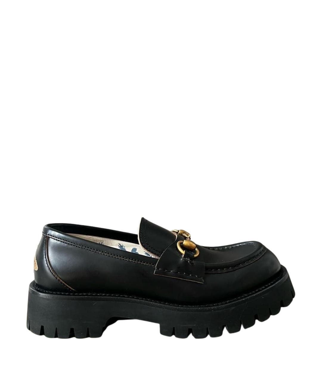 GUCCI Черные кожаные лоферы, фото 1