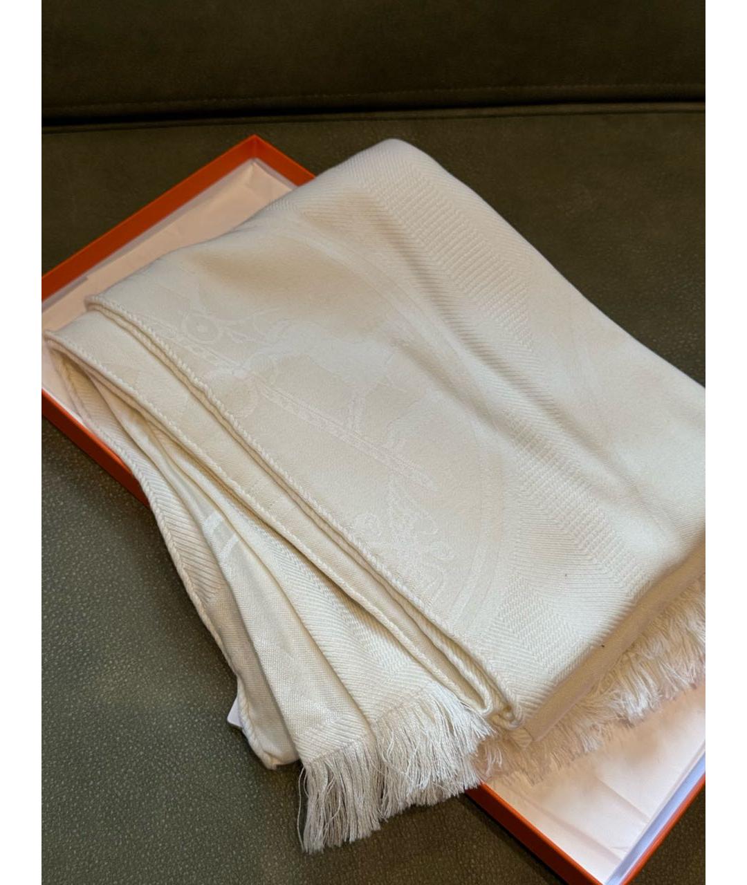 HERMES Бежевый кашемировый шарф, фото 3