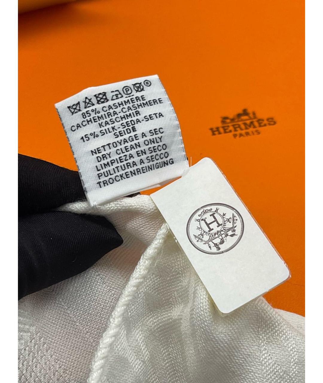 HERMES Бежевый кашемировый шарф, фото 7