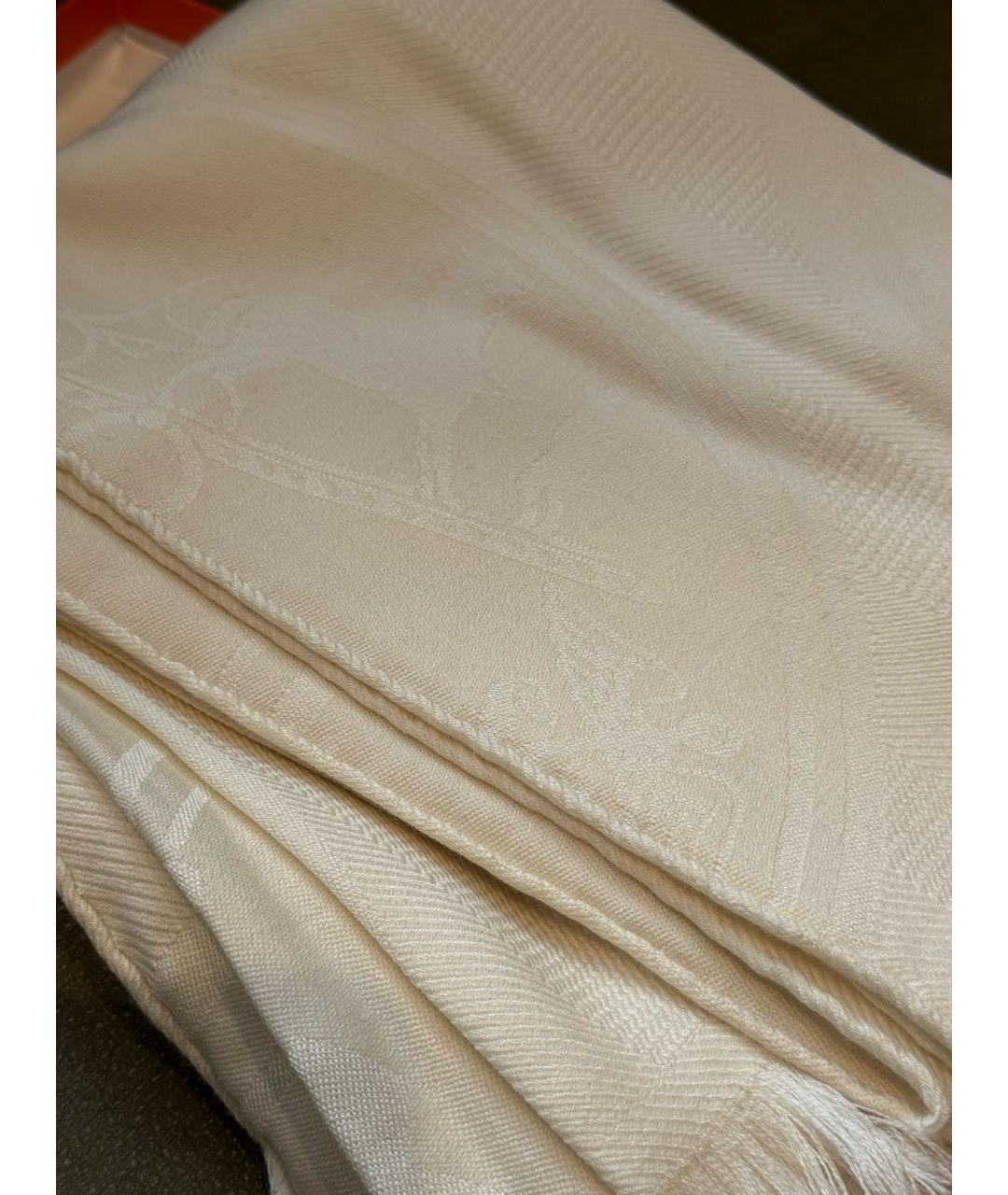 HERMES Бежевый кашемировый шарф, фото 5