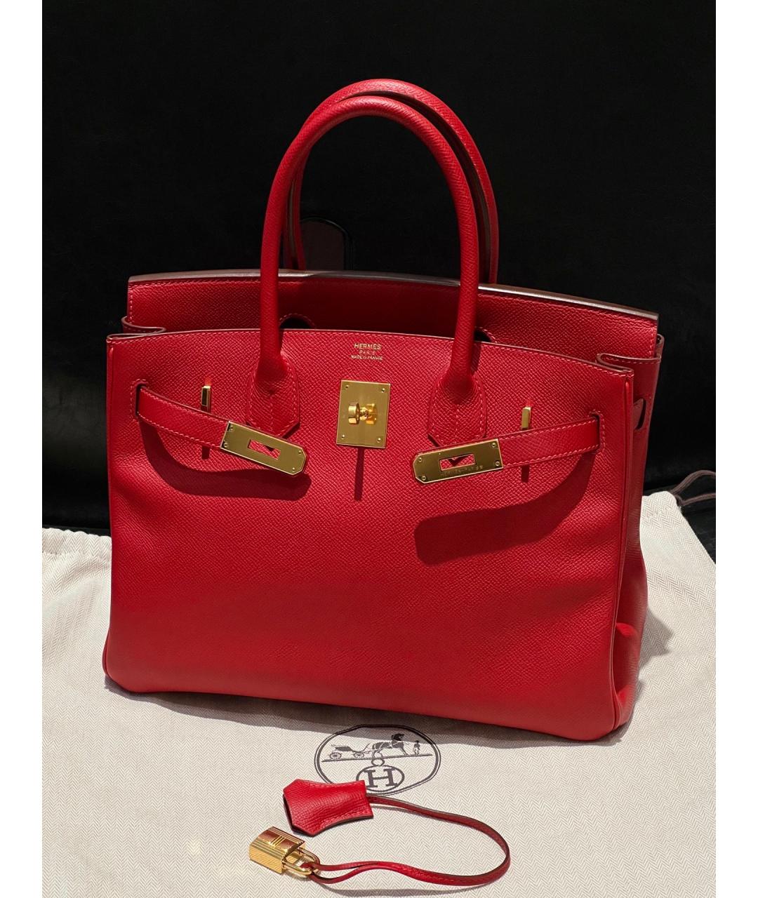 HERMES Красная кожаная сумка с короткими ручками, фото 6