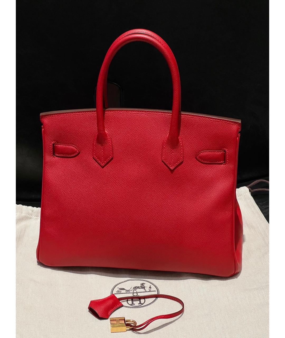 HERMES Красная кожаная сумка с короткими ручками, фото 2