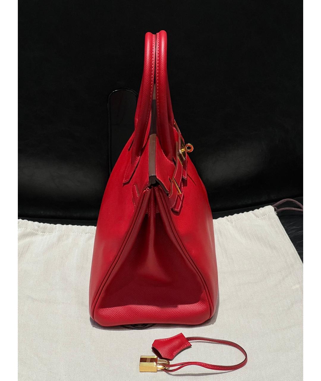 HERMES Красная кожаная сумка с короткими ручками, фото 4