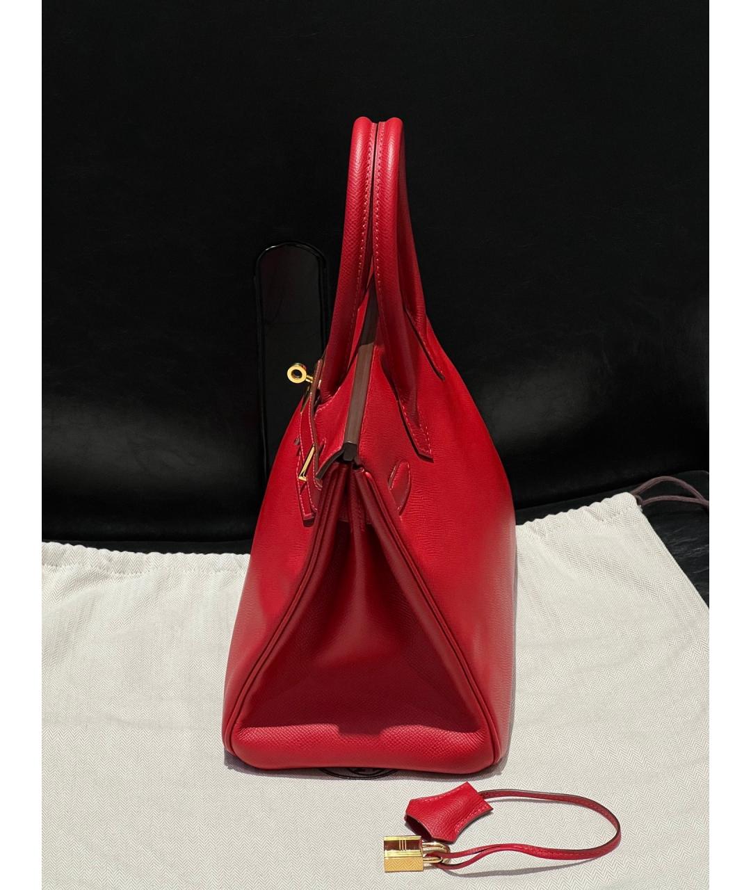 HERMES Красная кожаная сумка с короткими ручками, фото 3
