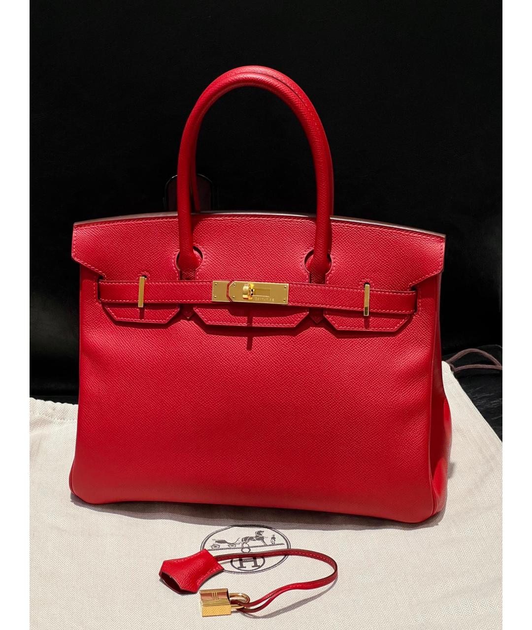 HERMES Красная кожаная сумка с короткими ручками, фото 9
