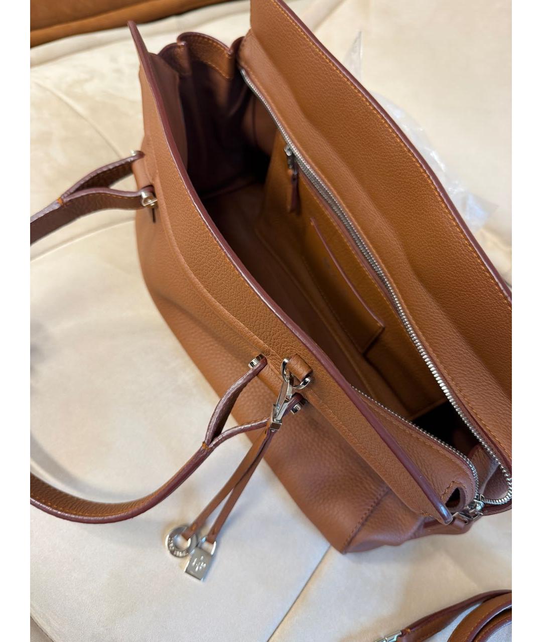 LORO PIANA Коричневая кожаная сумка тоут, фото 7
