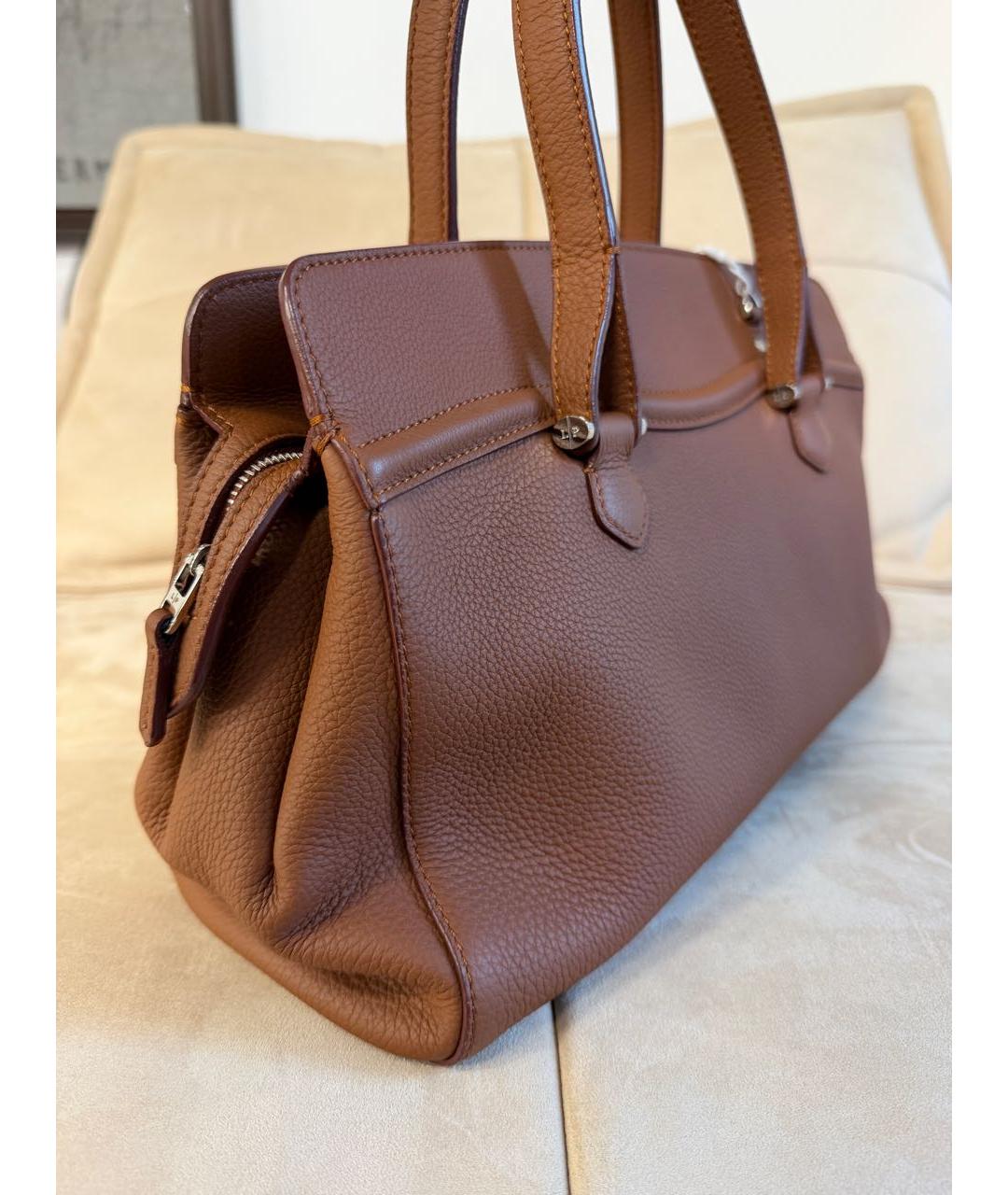 LORO PIANA Коричневая кожаная сумка тоут, фото 4