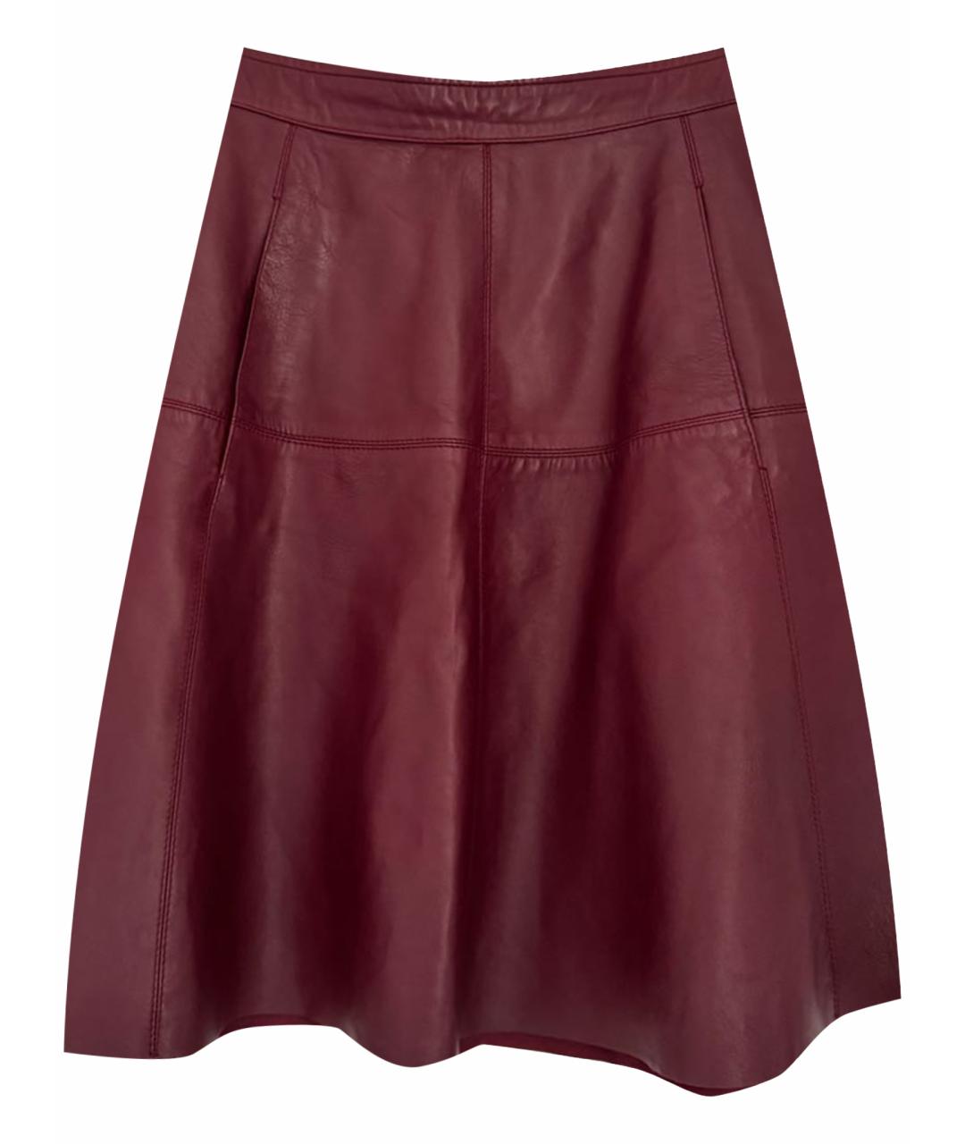 MAX&CO Бордовая кожаная юбка миди, фото 1