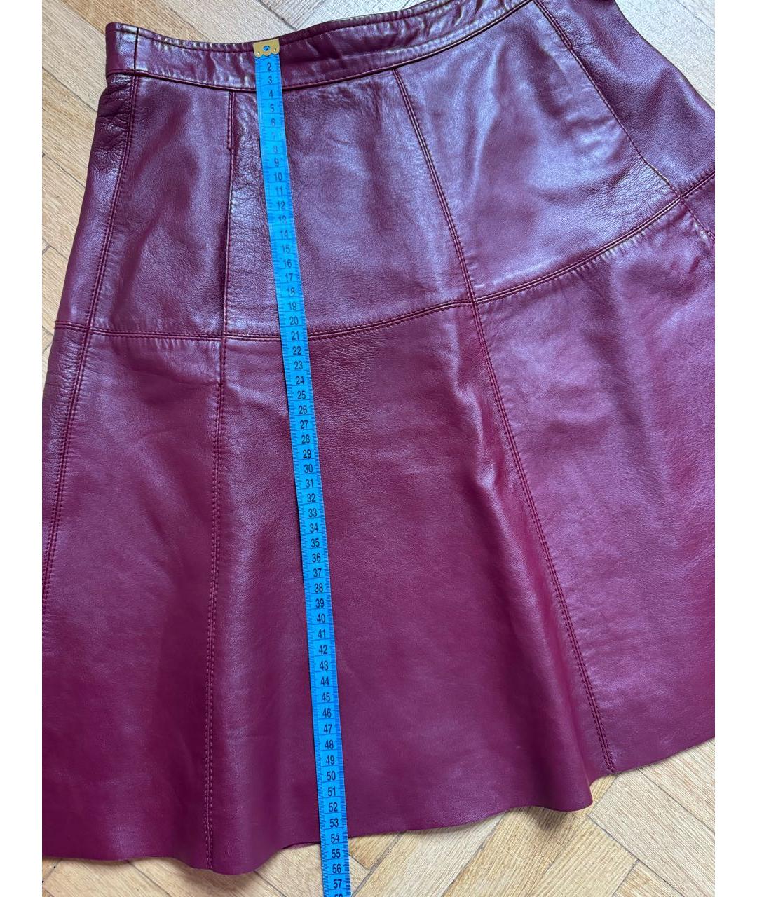 MAX&CO Бордовая кожаная юбка миди, фото 3