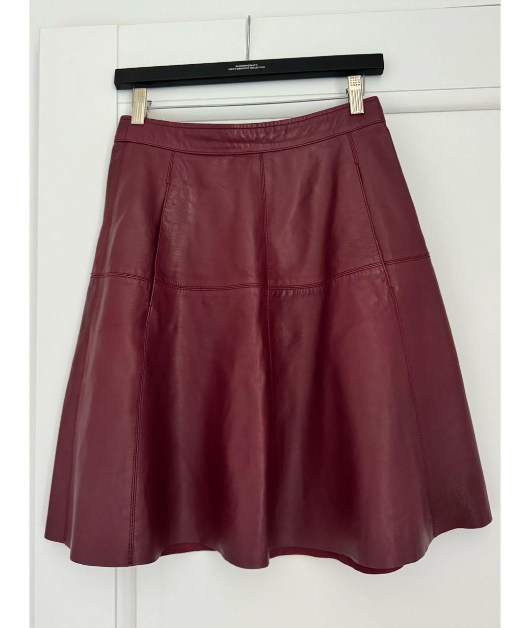 MAX&CO Бордовая кожаная юбка миди, фото 6