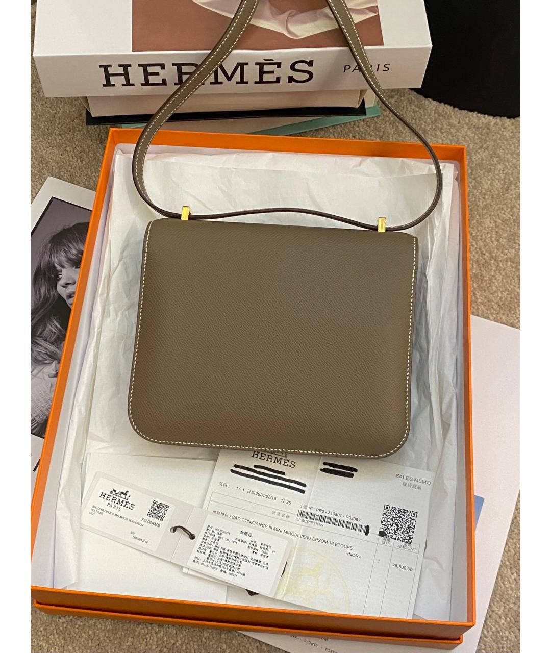 HERMES Бежевая кожаная сумка через плечо, фото 2