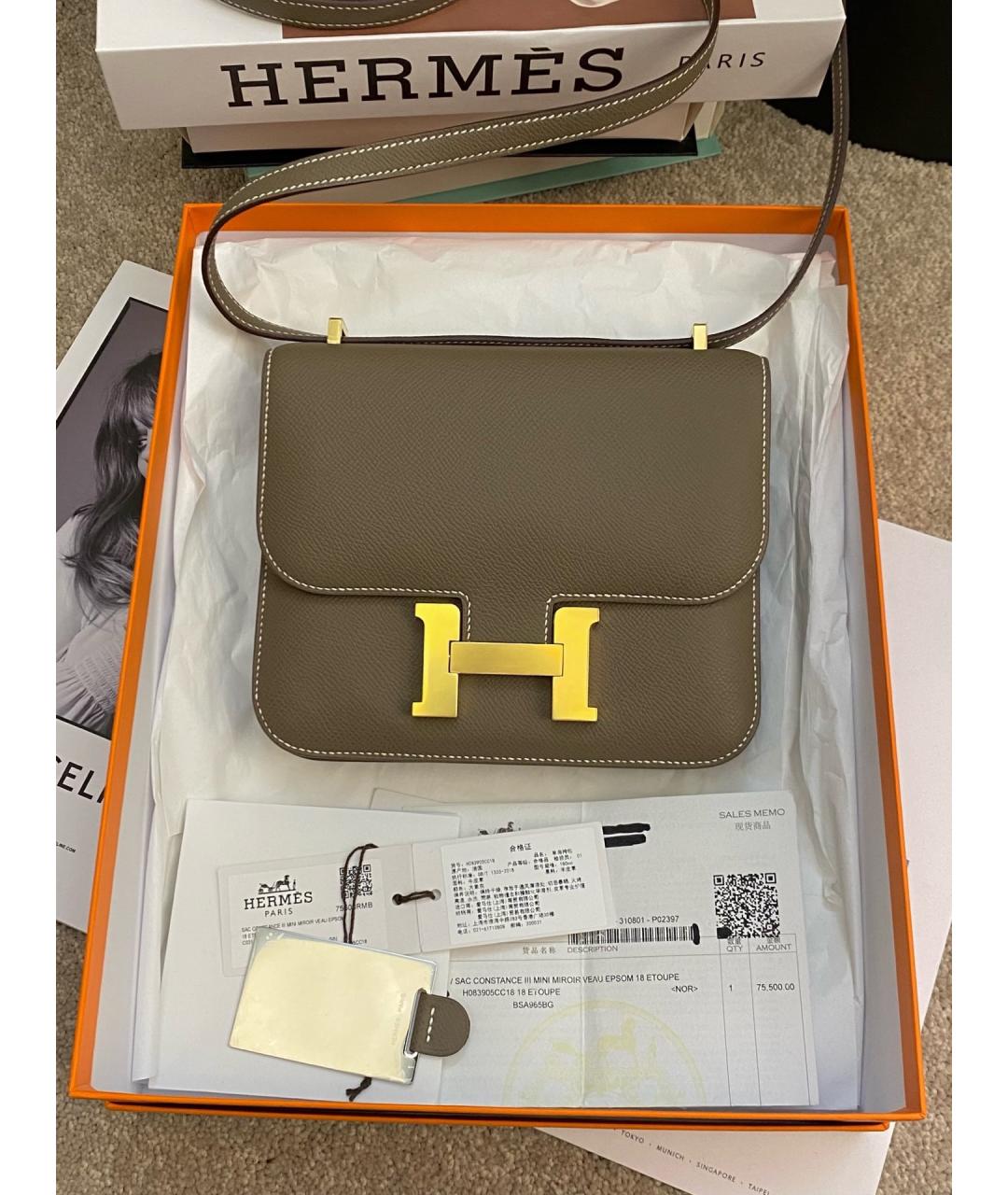 HERMES Бежевая кожаная сумка через плечо, фото 6