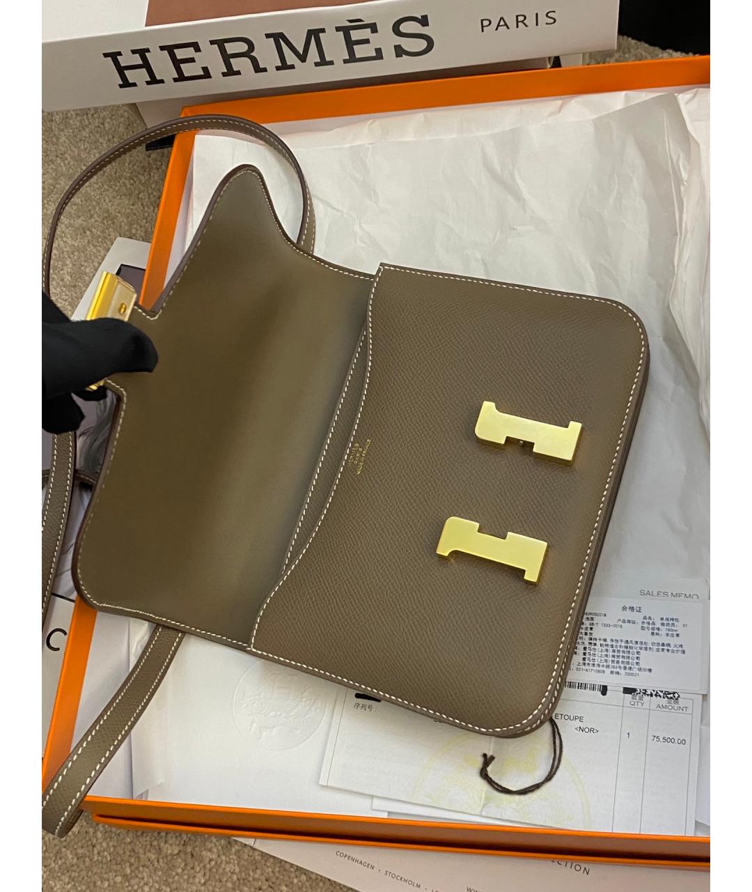 HERMES Бежевая кожаная сумка через плечо, фото 3