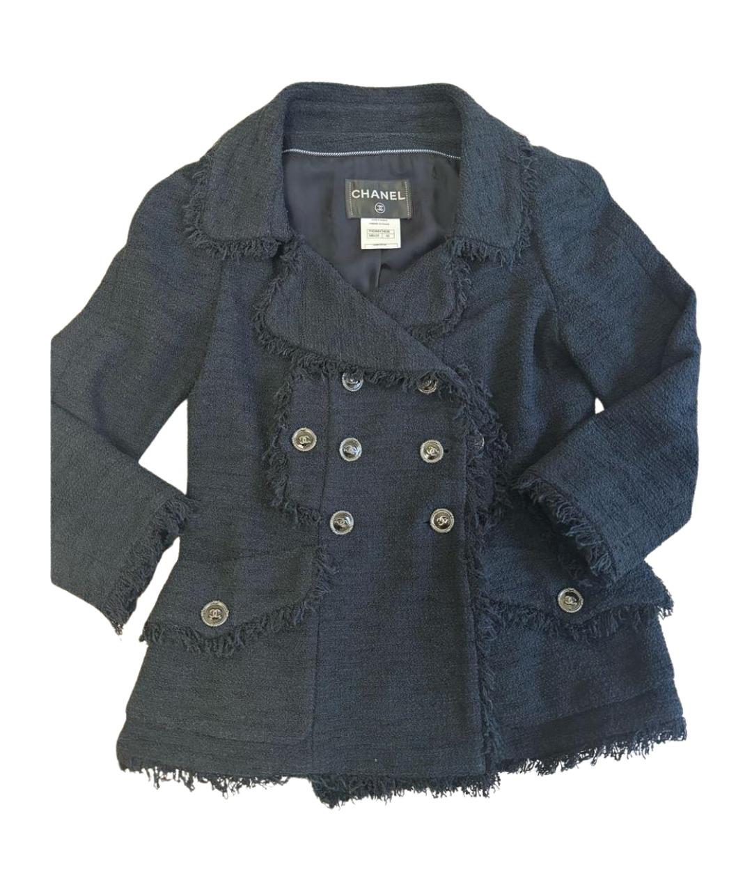 CHANEL Темно-синий твидовый жакет/пиджак, фото 1