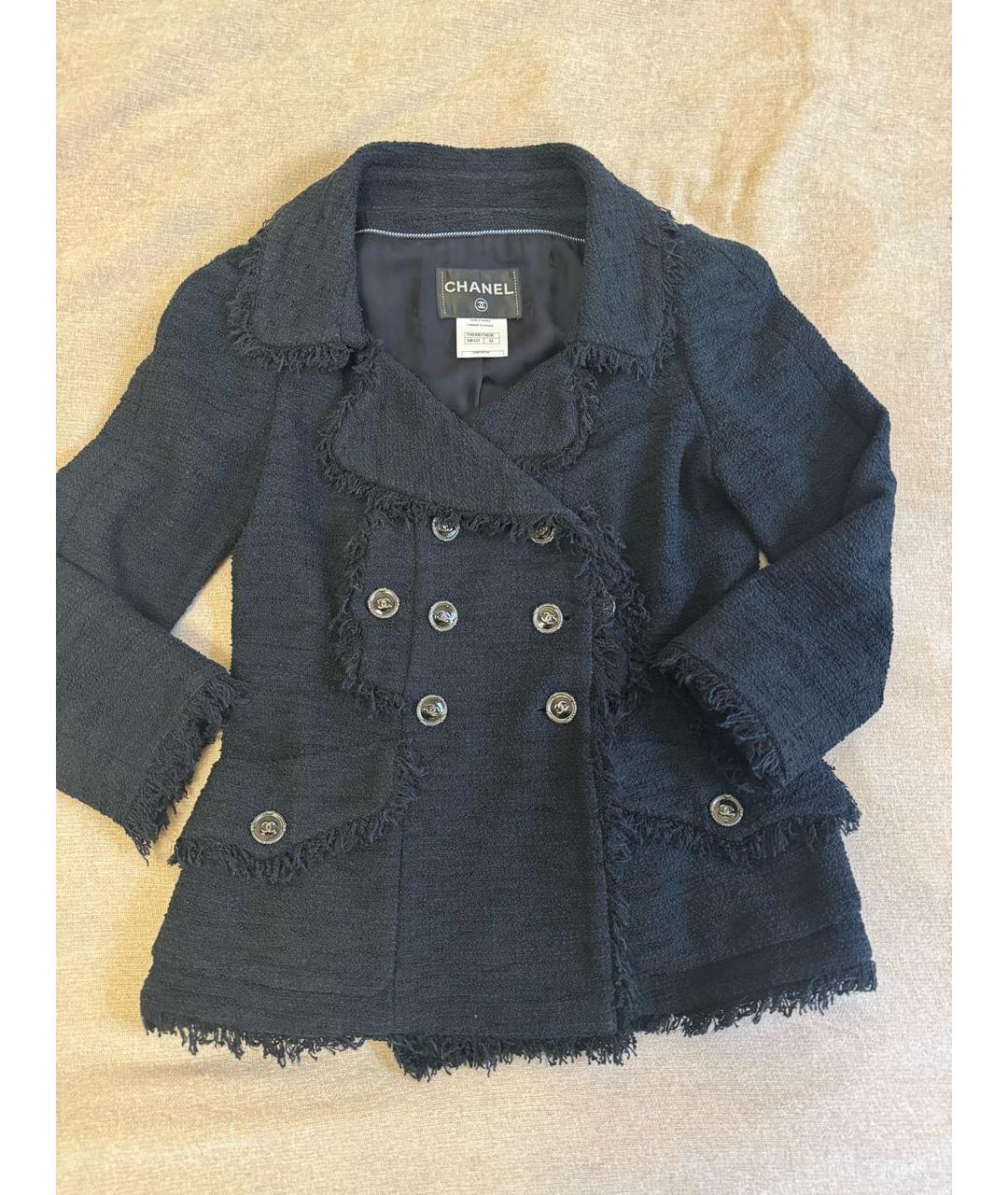 CHANEL Темно-синий твидовый жакет/пиджак, фото 8