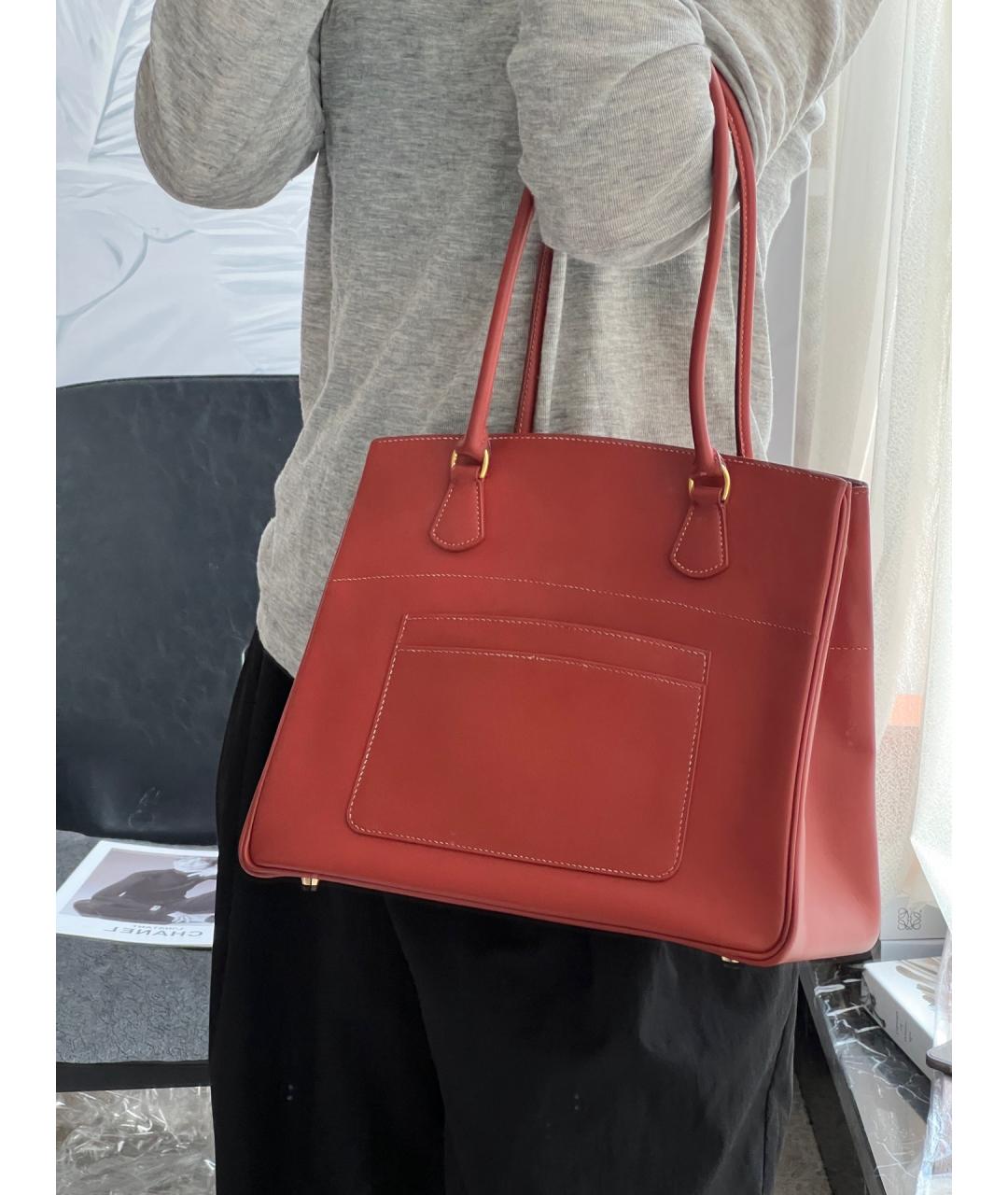 HERMES Оранжевая кожаная сумка тоут, фото 7